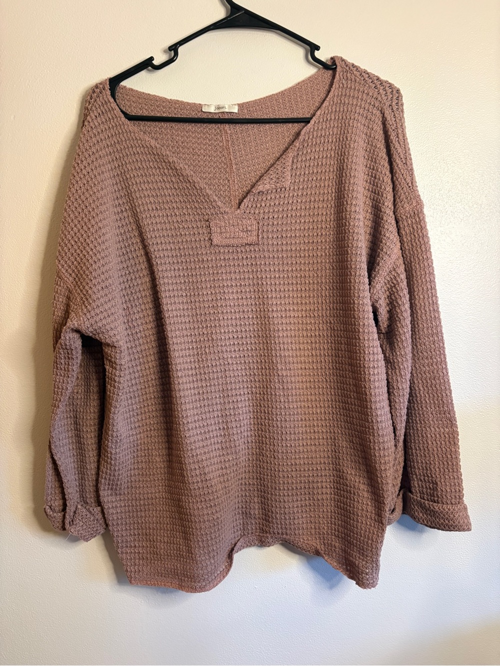 JODIFL Mauve Waffle V-Neck Long Sleeve Pullover
